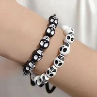 Punk Goth Skull Skeleton Bracelets for Women Men Hip Hop Elastic Beaded Bracelets Bangles Handmade Halloween Jewelry Gift
