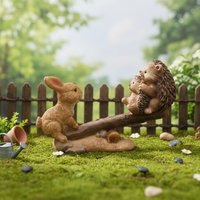 Cute Resin Animal Figurine Rabbit Hedgehog Seesaw Ornament Creative Succulent Pot Decor for Home Garden Landscape Decors