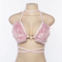 Hot Sexy Women Short Crop Tops Backless Fleece Choker Bandage Sleeveless Vest Halter Tank Off Shoulder Ring Bralette Summer Cami