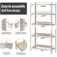Galvanised - 150x70x30cm Heavy Duty Garage Shelving Units - 5 Tier Storage Shelf Total 875kg Load Weight Per Unit - 180x90x40cm Galvanised Shelving Rack Unit - Metal Boltless Shed Shelving for