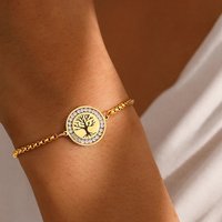 DOTIFI Stainless Steel Bracelets Exquisite Tree of Life Crystal Pendant Chain Trendy Bracelet For Women Jewelry Non-fading