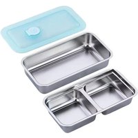 Stainless Steel Snack Containers For Kids Double Compartment Reusable Snack Containers Leak-proof Lunch Boxes For Sports Picnic