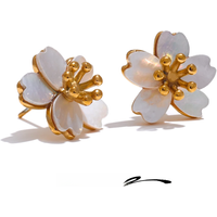 Yhpup High Quality Natural Shell Flower Golden Daily Stud Earrings for Women Prevent Allergy Stainless Steel Exquisite Jewelry