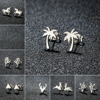 Bohemia Tropical Plant Coconut Palm Ear Studs for Women Punk Unicorn Scissors Triangle Ear Cartilage Earrings Silver Color 2026