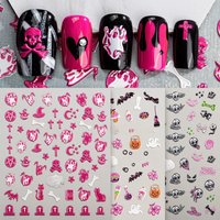 3pcs 5D Halloween Nail Art Stickers Y2K Pumpkin Skull Bone Ghost Cross Design Adhesive Nail Decals for Manicure Decoration