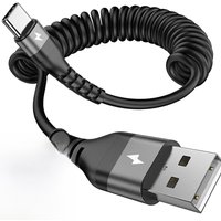 Retractable USB-C Cable 5A Fast Charger Data Wire Car Spring Type C Coiled Cable for Universal Android Pull Telescopic USB Cord