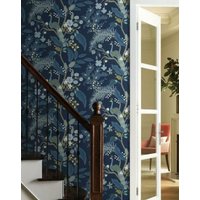 Peel and Stick Wall Sticker, Tropical Peacoack Wall Paper - Magic tropic peacock wallpaper in Navy Back