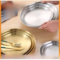 1PC Metal Dining Dish Stainless Steel Round Plate Shallow Tray 14/17/20/23/26/30cm BBQ Picnic Camping Food Container Tableware