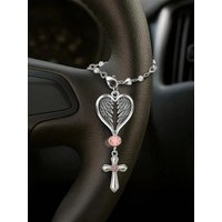 Wing Cross Buckle Car/Steering Wheel/Handbag Pendant Silver Crystal Elegant Decoration, Suitable for Car Interior and Bag