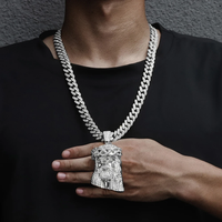 Iced Out Jesus Christ Head Charm Pendant Rhinestone Necklace With 13mm Miami Cuban Link Chain Hip Hop Style For Men Women Gift