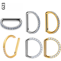 ASTM F-136 Titanium Nose Ring Daith Heart Earring Hoop Cartilage Tragus D Shape Helix Rings Hinged Segment Hoop with Clear CZ