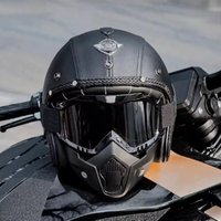 AliExpress NONE Vintage Motorcycle Helmet Men's Four season Cruise Scooter Leather Jet Helmets Electric Bike Half Helmet with Cool Mask DOT