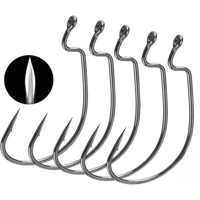 JOHNCOO 10pcs 4X Blood Fishing Hook Carbon Steel Wide Crank Hook Offset Fishhook Soft Worm Barbed Hook Carp Fishing Hooks