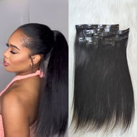 PU Clip In Human Hair Extensions Burmese Weft Clip Ins Straight Hair Extensions For Black Women 3 Set For A Full Head