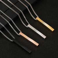 Four Sides Engraving Personalized Square Bar Custom Name Necklace Stainless Steel Pendant Cuboid Necklace For Women Men Gift