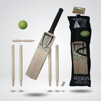 Kids Outdoor Cricket Complete Set Size 3 Wooden Bat 4 Stumps Bail, Ball and Storage Bag Included
