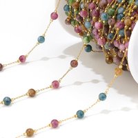1 meter Stainless Steel 4mm Beads Gold Natural Stone Chains Turquoise Amethyst Quartz Gemstone for DIY Jewelry Making Findings