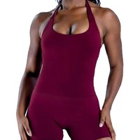 3DF- Women Halter Neck Yoga Set Seamless Sports Bra High Waist Shorts Gym Workout Fitness Activewear Outfit Set