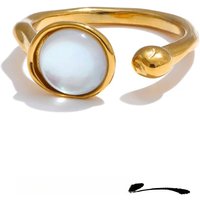 Yhpup Fashion Stainless Steel Natural Shell Fritillary Geometric Ring 18K PVD Plated New Arrivals Jewelry Bagues Pour Femme Gift
