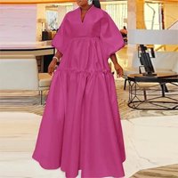 Fashion Simple Solid Color Falbala Long Dress Womens New Spring Summer Loose High Waisted Casual Maxi Dresses