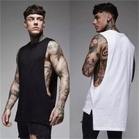 Mens Sport Extend Cut Off Sleeveless T-shirts Cotton Breathable Gym Bodybuilding Vests Fashion Hip-Hop Fitness Muscle Tank Tops