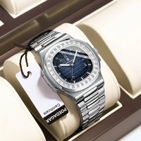 POEDAGAR Luxury Square Man Watches Waterproof Luminous Date Men Wristwatch Casual Male Clock Stainless Steel Men's Quartz Watch