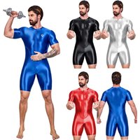 AliExpress AMORESY Men's Shiny Satin Bodysuit Short Sleeve Sportswear Yoga Gym Fitness Swimsuit Cycling Leotards Running Swimwear Jumpsuit