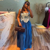 Women's Dresses Sets Floral Print Corset Top High Waist Pleated Long Maxi Skirts Suit 2025 Party Evening 2 Two Piece Set Outfit