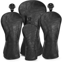 Golf Club Head Covers 3 Wood Headcover Set Premium Leather for Woods, Driver Fairway(FW) Wood Hybrid(UT) with Number Tags 4pcs