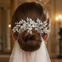 Luxury Pearl Spray Hair Piece Silver Flower Side Comb Veil Accessory for Low Bun Updo Wedding Hair Ornament As Gift
