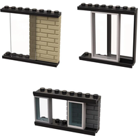 Sliding Door Window Set With Rail Transparent Glass Building Blocks Brick MOC Parts DIY Toys For Creative House Store Villa