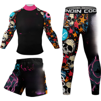 Cody Lundin New Designs Customized Short Sleeves Polyester Stretchy Rash Guards Shorts MMA BJJ Sets With Rubber Waistband