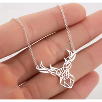 Punk Elk Deer Antlers Pendant Necklace Women Stainless Steel Origami Geometric Animal Necklace For Christmas Gifts Girls