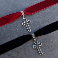 Gothic Cross Velvet Choker - Vampire Aesthetic Mallgoth Dark Academia Goth Fashion Jewelry