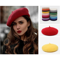 Red wool beret French artist style warm winter beanie retro solid color beret Korean women wool beret