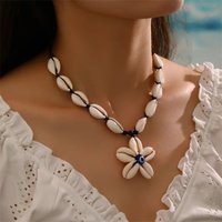 Fashion Exaggerated Evil Eye Shell Pendant Necklace Women Adjustable Beach Summer Jewelry