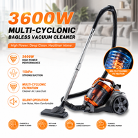 Aspirateur sans sac multi-cyclonique 3600W, aspirateur à canister haute puissance 15kPa pour tapis, sols durs et poils d'animaux, aspirateur silencieux avec cordon pour le nettoyage domestique,
