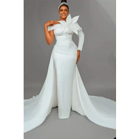 White Wedding Dress One Shoulder Wedding Party Dress Beads Appliques Evening Dress Detachable Train Dress Bridal Gown Customized