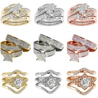 3 Pcs/Set Luxury Purple Crystal Ladies Ring Rhinestone Zircon for Women Party Wedding Engagement Jewelry