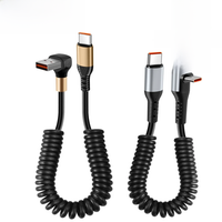 90° Elbow Car Spring Fast Charging Cable 6A USB A Type C Cable for iPhone 14 Xiaomi Samsung Type C to Type C Cable for iPhone 15