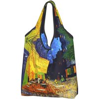 Custom Funny Cafe Terrace At Night Shopping Tote Bag Portable Vincent Van Gogh Painting Grocery Shopper Shoulder Bag
