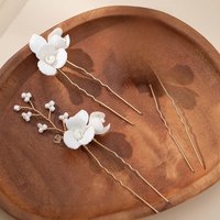 Miallo White Ceramic Flowers Updos Hair Pins for BridalPopular Handmade Wedding Hair Stick Fashion Design Accessories
