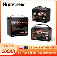 Akumulator LiFePo4 Humsienk 12V 100Ah 150Ah 160Ah z wbudowanym systemem BMS, ogniwa klasy A+, energia 1280Wh, ponad 15000 cykli, do kamperów, solarnych systemów off-grid, łodzi, silników