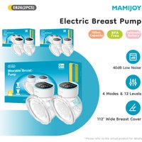 MAMIJOY 2 Stück tragbare elektrische Milchpumpen, 4 Modi und 12 Stufen, freihändige Milchpumpe, 40 dB, geräuscharmfrei, 19/24 mm Flansch DEB26D
