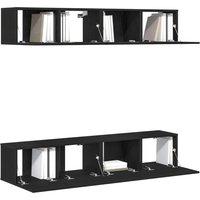4 Piece Wall Mounted TV Cabinet Set Black Oak Finished Modern Storage Solution