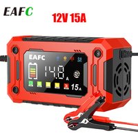 EAFC 12V 15A 8A Car Battery Charger Large Screen Pluse Repair Charger for Auto Moto SUV Lithium AGM Lead Acid GEL LCD Display