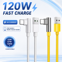 120W USB A to USB C Cable, 6A Fast Charging Cord, 90 Degree Right Angle Type C Data Sync Charger for Type C Phones and Tablets