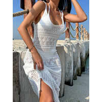 Elegant Temperament Women's Fashion Hollow Out Maxi Dress Cover up Skirt Suspender Skirt Showing Body Waistline Free Bikini