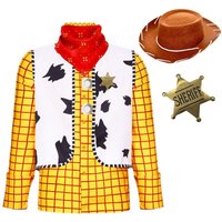 Fantasia Woody Cosplay Long Sleeve Shirts Hat Sheriff Badge Set For Adult Men Roleplay Outfits Halloween Carnival Party Suit