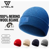 WRELS 100% Merino Wool Beanie Warm Winter Hat Watch Cap Merino Wool Hat Lightweight Thermal Hat Breathable Wool Watch Cap